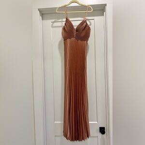 Revelry Vivian Pleated Bridesmaid Dress in Toffee
